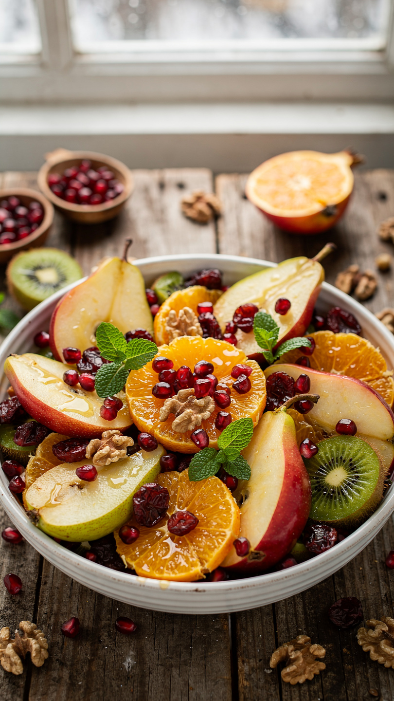 Winter Fruit Salad with Feta, Cranberries, and Honey-Citrus Dressing