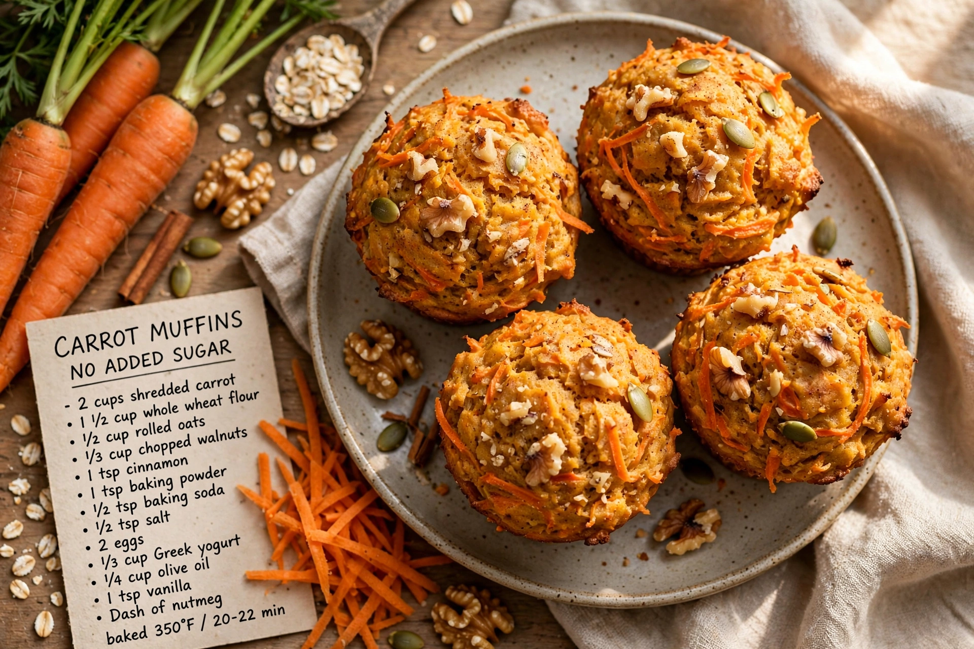 Carrot Muffins with No Added Sugar