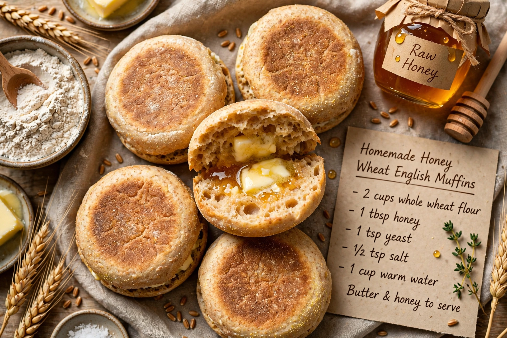 Homemade Honey Wheat English Muffins