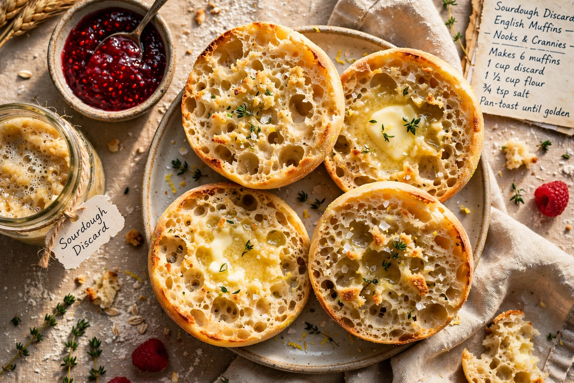 Sourdough Discard English Muffins with Nooks & Crannies